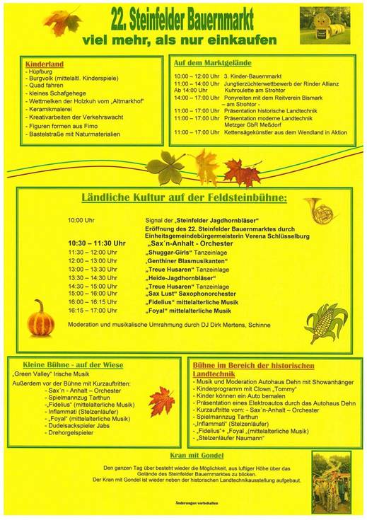 Steinfelder Bauernmarkt 2016 Programm