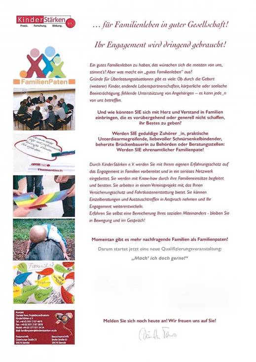Qualifizierungsveranstaltung Familienpatenschaften am 18. + 19. November in der Einheitsgemeinde Bismark Qualifizierungsveranstaltung Familienpatenschaften am 18. + 19. November in der Einheitsgemeinde Bismark