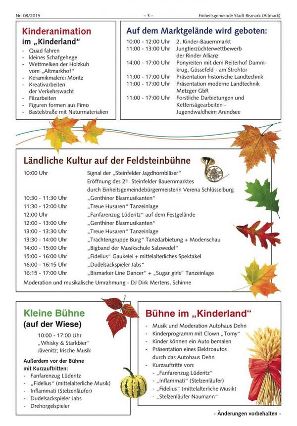 Bühnenprogramme auf dem Steinfelder Bauernmarkt