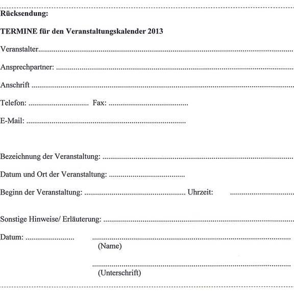 Veranstaltungskalender 2013 wird vorbereitet